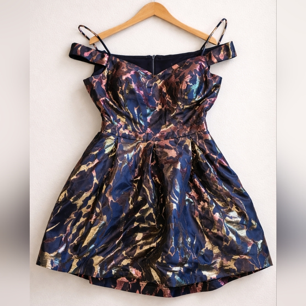 Morgan & Co. Juniors Size 15 Party Dress Metallic Off Shoulder Fit & Flare Prom